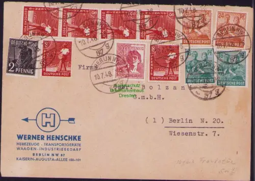 B23173 SBZ Währungsreform Zehnfachfrankatur 1948 Ortsbrief Berlin 87 nach N 20