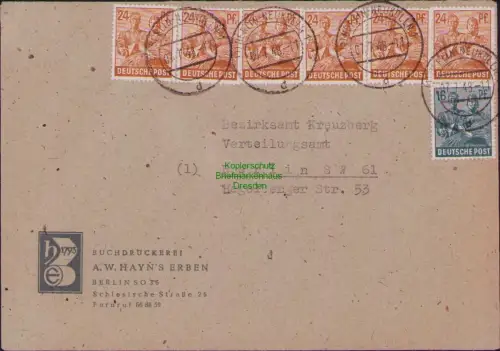 B23175 SBZ Währungsreform Zehnfachfrankatur 1948 Ortsbrief Berlin Neukölln nach