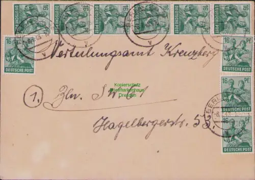 B23178 SBZ Währungsreform Zehnfachfrankatur 1948 Ortsbrief Berlin SO 36 nach SW