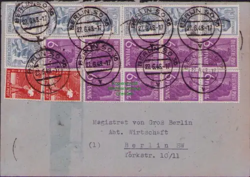B23180 SBZ Währungsreform Zehnfachfrankatur 1948 Ortsbrief Berlin SO 36 an Magis
