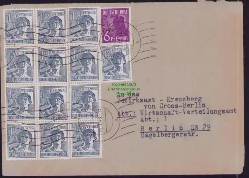 B23182 SBZ Währungsreform Zehnfachfrankatur 1948 Ortsbrief Berlin S 59 an Bezirk