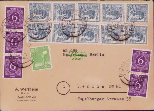 B23185 SBZ Währungsreform Zehnfachfrankatur 1948 Ortsbrief Berlin SW 68 / Charlo