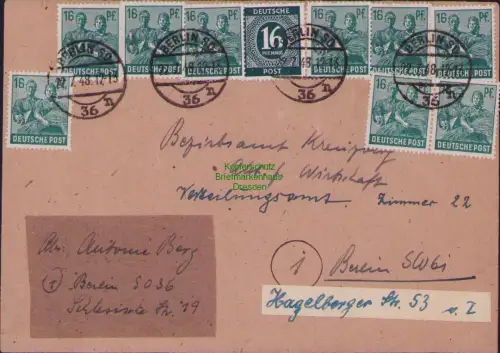 B23186 SBZ Währungsreform Zehnfachfrankatur 1948 Ortsbrief Berlin SO 36 nach SW