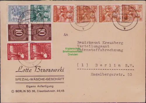 B23190 SBZ Währungsreform Zehnfachfrankatur 1948 Ortsbrief Berlin SO 36 nach SW