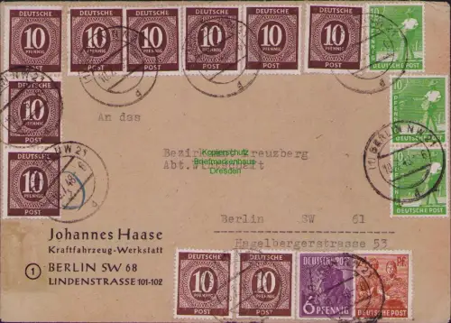 B23192 SBZ Währungsreform Zehnfachfrankatur 1948 Ortsbrief Berlin NW 21 an Bezir