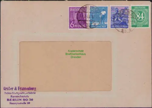 B23193 SBZ Währungsreform Zehnfachfrankatur 1948 Ortsbrief Berlin SO 26 Fensteru
