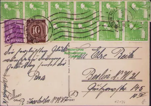 B23194 SBZ Währungsreform Zehnfachfrankatur 1948 Ortskarte Berlin NW 87 nach NW