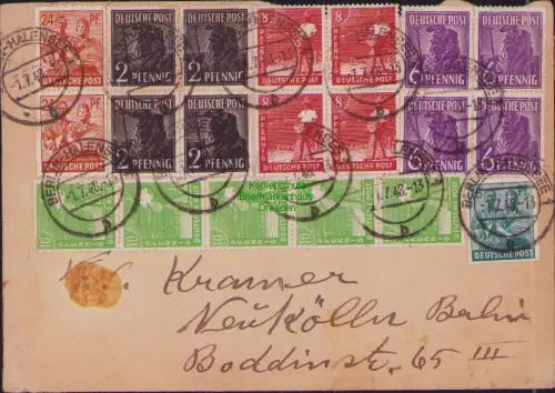 B23195 SBZ Währungsreform Zehnfachfrankatur 1948 Ortsbrief Berlin Halensee  nach