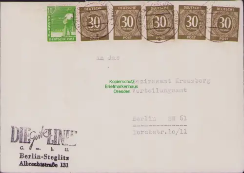 B23196 SBZ Währungsreform Zehnfachfrankatur 1948 Ortsbrief Berlin Charlottenburg