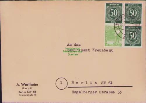 B23198 SBZ Währungsreform Zehnfachfrankatur 1948 Ortsbrief Berlin SW 68 Nach SW