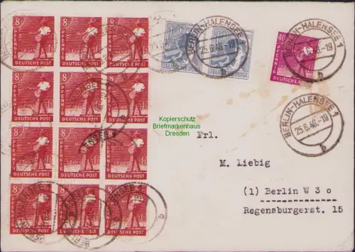 B23199 SBZ Währungsreform Zehnfachfrankatur 1948 Ortsbrief Berlin Halensee nach