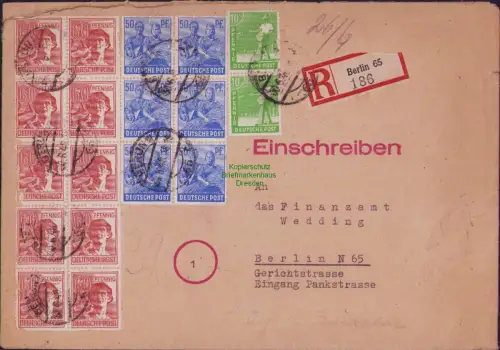 B23200 SBZ Währungsreform Zehnfachfrankatur 1948 Ortsbrief Berlin 65 an Finanzam