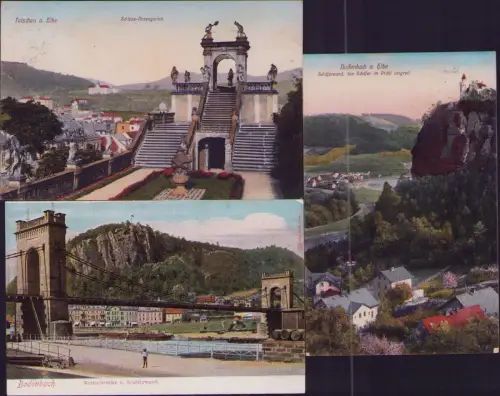 191680 3 AK Tetschen a. Elbe 1911 Schloss Rosengarten Bodenbach a. Elbe Kettenbr