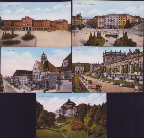 191685 5 AK CASSEL. Bahnhof um 1920 KASSEL Orangerie Rathaus Staatstheater