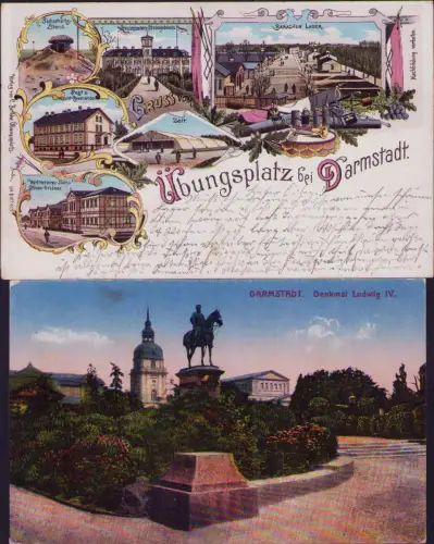 191698 2 AK Übungsplatz Darmstadt Litho 1899 Sicherheits-Stand Russisches Stabsg