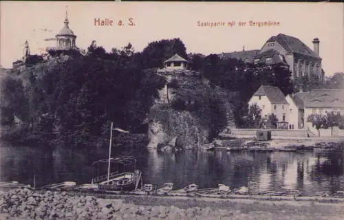 191700 AK Halle a. S. 1915 Saalepartie mit der Bergschänke