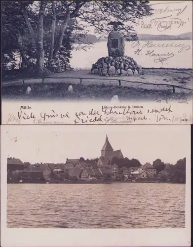 191704 2 AK Mölln 1906 Lützow Denkmal bei Drüsen Panorama 1919