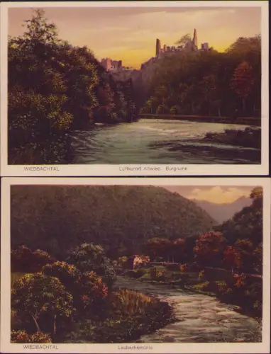 191707 2 AK WIEDBACHTAL Luftkurort Altwied um 1920 Burgruine Laubachsmühle