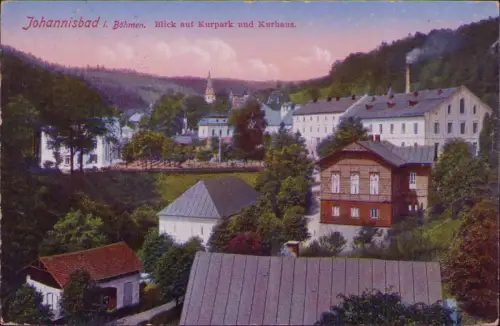 191713 AK Johannisbad i. Böhmen 1924 Blick auf Kurpark und Kurhaus