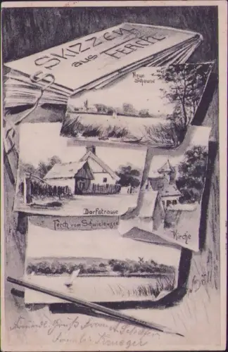 191735 AK SKIZZEN aus FERCH 1906 Künstlerkarte Neue Scheune Dorfstrasse vom Schw