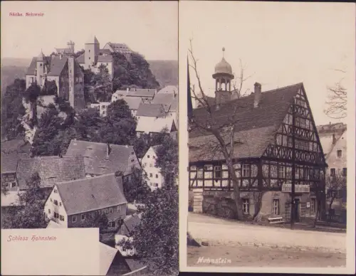 191741 2 AK Sächs. Schweiz Schloss um 1910 Fotokarte Fachwerkhaus 1951