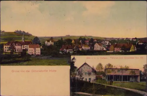 191884 AK Gruss von der Dittersdorfer Höhe 1920 554 m ü. d. Ostsee. Telefon Amt