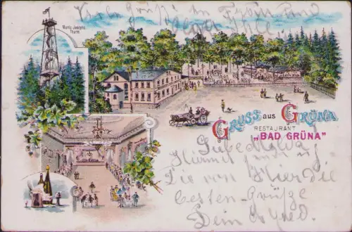 191886 AK Chemnitz Grüna Litho 1903 Maria Josepha Thurm RESTAURANT BAD GRÜNA