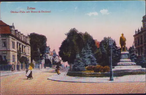 191911 AK Zittau 1927 Ottokar-Platz mit Bismarck-Denkmal