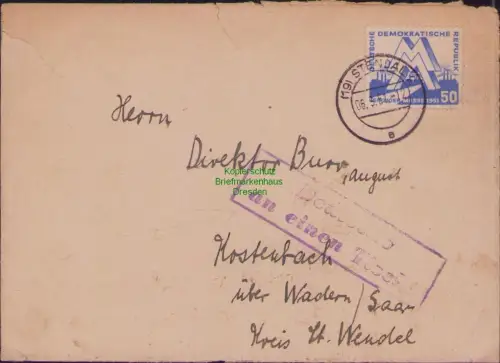 B-22937 DDR 283 EF Leipziger Messe 1951 Auslandstarif ins Saarland Propaganda St