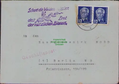 B-22926 DDR 1952 Brief Neusalza Spremberg nach Berlin Propaganda Stempel Schont