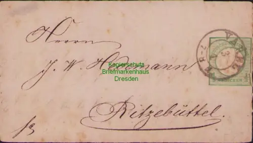 B-22915 Deutsches Reich DR Ganzsache Streifband 1/3 Gr. 1873 Varel nach Ritzebüt