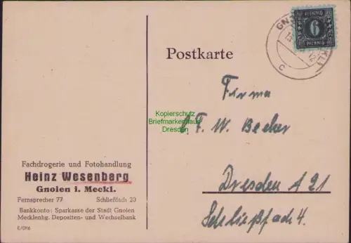 B-22966 SBZ Mecklenburg MVP 8x Postkarte Gnoien 13.9. 1945 nach Dresden