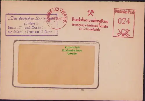 B-22936 DDR 1950 Borna Bez. Leipzig Brief Propaganda Stempel Der deutschen Zwiet