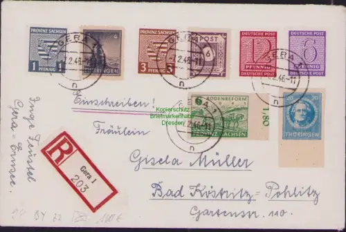B-22963 SBZ Thüringen Ostsachsen Westsachsen Provinz Einschreiben gera nach Bad
