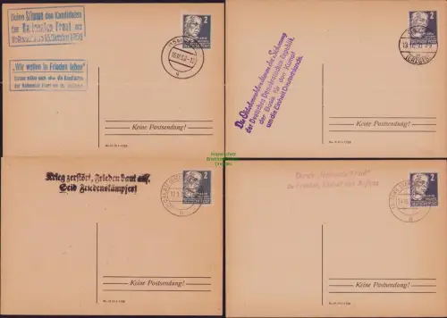 B-22942 DDR 4 Blanko Postkarten Calau 1951 Jena Geyer Burg Stargard 1950 Propaga