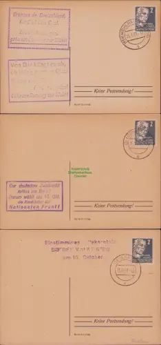 B-22939 DDR 1950 Mühlhausen Ludwigslust Anklam3x Postkarte Propaganda Stempel Ei