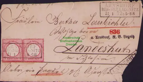 B-22917 Deutsches Reich DR 2x 4 waag. Paar Briefteil aus Paketbegleitbrief Arnsd