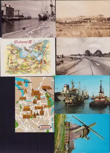 B-22975 7 AK Wismar Hochbrücke Kabelkrananlage im Hafen Groß Stieten Windmühle M