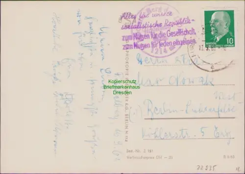 B-22935 DDR Postkarte Oberwiesenthal 1963 Propaganda Stempel Alles für unsewre s
