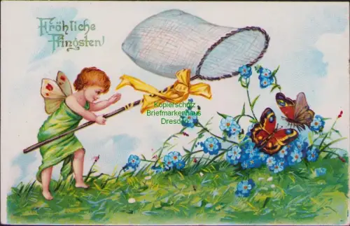 192342 AK Fröhliche Pfingsten Altona Elbe 1906  Schmetterlingsjagd Kind Schmette