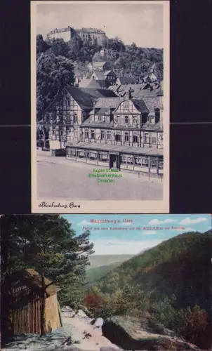 192410 2 AK Blankenburg Harz Gebirgs-Hotel Partie aus dem Heldelberg mit der Sch