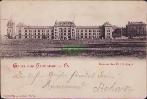 192443 AK Gruss aus Frankfurt a. O. 1901 Kaserne des 12. Inf.-Regts. Kunstverlag