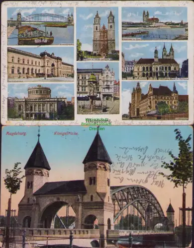 192480 2 AK Magdeburg Königsbrücke 1913 Centralbahnhof Dom m. neuen Anlagen Elba