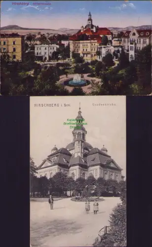 168659 2 AK Hirschberg Wilhelmsplatz 1917 HIRSCHBERG i. Schl. Gnadenkirche 1910