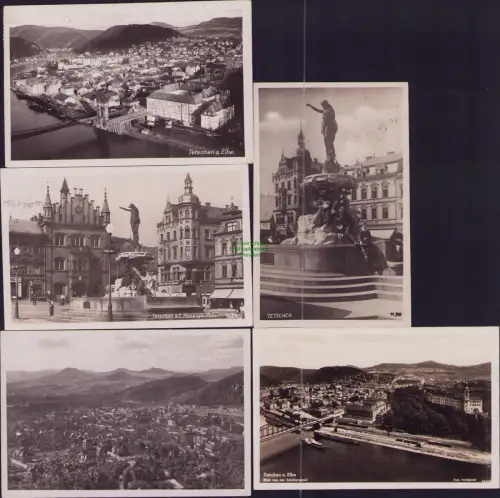 168781 5 AK Tetschen a. Elbe Cafe Grüner Baum Tetschen a.E. Masaryk-Platz Blick