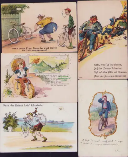 168703 5 AK Litho Fahrrad Velo Humor Nanu junge Frau, Ihnen ist wohl hinten die