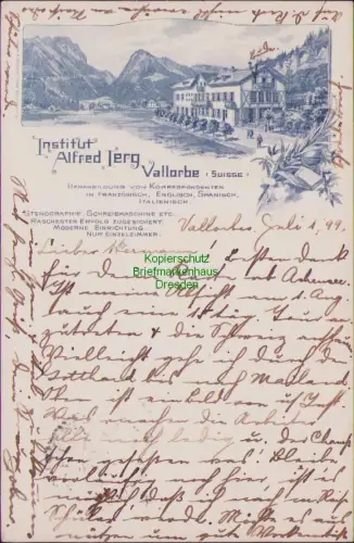 168607 AK Institut Alfred Jerg Vallorbe Suisse 1899 HERANBILDUNG VON KORRESPONDE