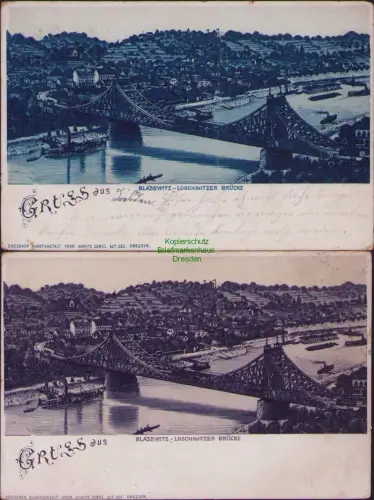 168728 2 AK Dresden Blaues Wunder um 1895 BLASEWITZ-LOSCHWITZER BRÜCKE erst spät