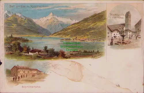 168688 AK Alpen-Postkarte No. 3 Zell am See m. Kitzsteinhorn Schmittenhöhe Markt