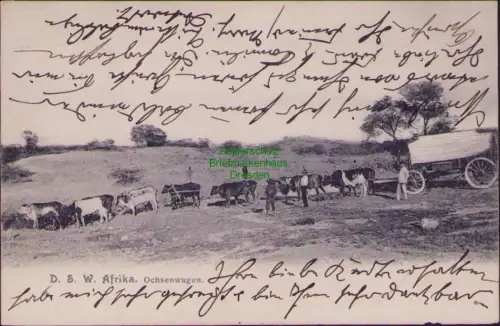 168652 AK D. S. W. Afrika. Ochsenwagen Swakopmund 1905 Feldpost Eisenbahn Baukom